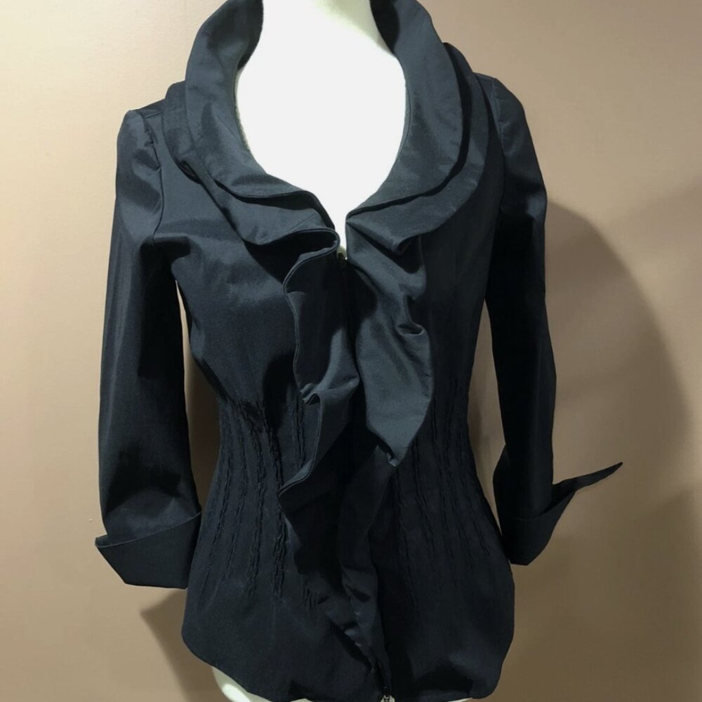 Joseph Ribkoff Black Ruffle Zip Jacket Size 6 US - Picture 4 of 9